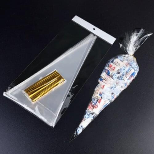 50pcs/Lot DIY Candy Bag Wedding Favors Birthday Party Decoration Sweet Cellophane Transparent Cone Storage With Organza Pouches