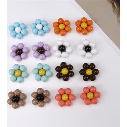6pcs Korean Style Resin Earrings Color Woven A Flower Beaded Flower Earrings For Women Material Diy Jewelry Accessories