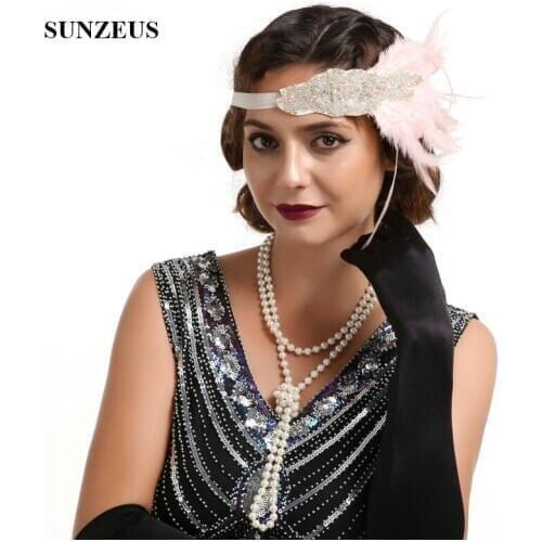 1920s Vintage Headband for Bridal Wedding Hair Decorations Beaded Elastic Headband Feathers Women Fanscinators Hats BQ020