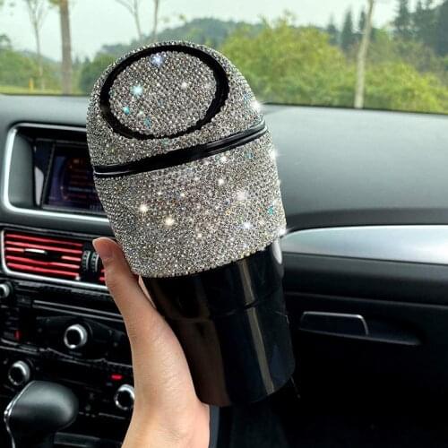 Bling Rhinestone Auto Garbage Can Car Trash Can with Lid Mini Garbage Bin for Automotive Car
