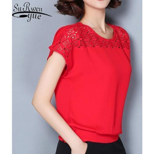 Blusas mujer de moda 2021 women shirts ladies tops white blouse chiffon blouse for women lace plus size tops Solid short 4834 50