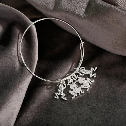 Frog Cherry Heart Bagles Silver Color Fashion Bracelets For Women Adjustable Charm Bracelet Trendy Pendant Hand Chain Woman Gift