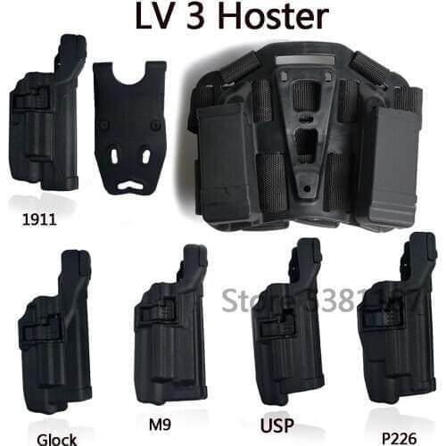 LV3 Quick Drop Glock 17/19 USP P226 M9 1911 Holster Bearing Flashlight Gun Carry Belt Holster Gun Holster Leg Holster Right Hand