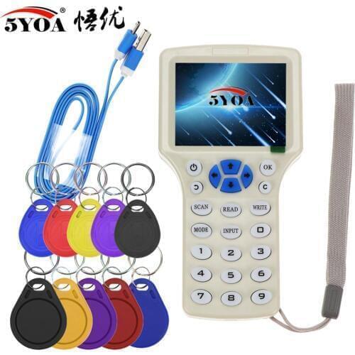 English 10 frequency RFID Copier ID IC Reader Writer copy M1 13.56MHZ encrypted Duplicator Programmer USB NFC UID Tag Key Card