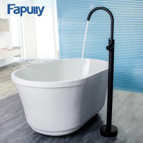 Fapully Bathroom Bath Tub Faucet Shower Floor Mounted Tub Filler Swivel Matte Black Bathtub Mixer Faucet Taps Bathtub Faucet