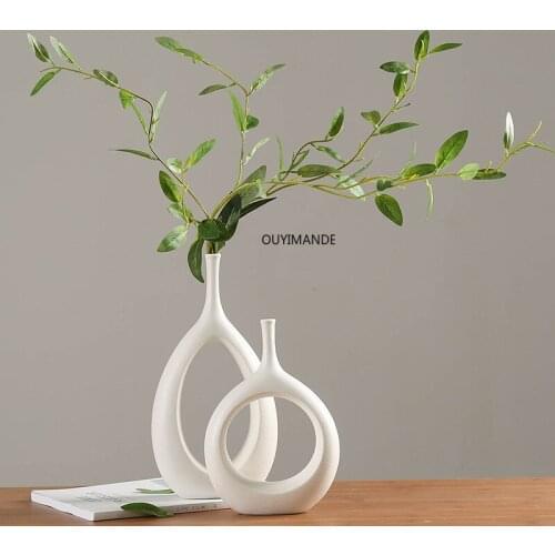 Ceramic Home Crafts Ornaments White Ceramic Vase Small Flower TV Cabinet Wine Cabinet Decorations VasesWhite Ceramic Vase