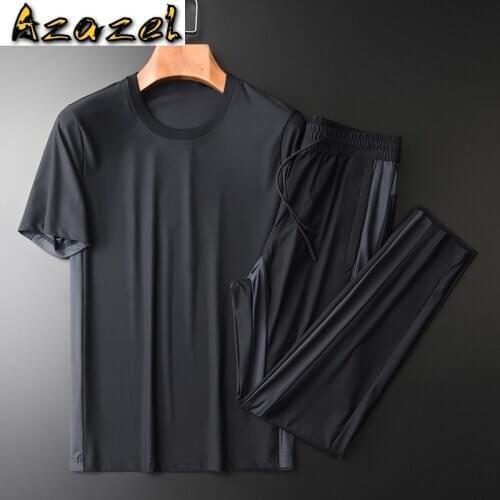 Azazel Summer Mens Sets (t-shirt+pants) Luxury Round Collar Patchwork Casual Sport Man Tracksuit Fashion Elastic Waist Men Pants