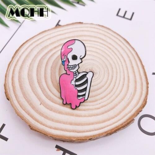 Creative Cartoon Pink Skeleton Humanoid Enamel Brooch Halloween Punk Alloy Badge Denim Shirt Bag Pin Accessories Jewelry Gift