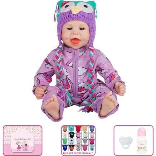 22inch 55CM Levi Silicone Reborn Baby Doll Smile Newborn Princess Purple Pajamas With Hat Birthday Gift Toy Soft Vinyl