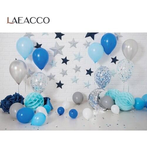 Laeacco Gray Wall Colorful Balloon Birthday Party Floral Star Stage Child Photozone Portrait Photo Background Photo Backdrop