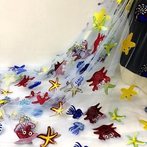 LASUI 1yards=1lot Top quality New design Ocean romance blue mesh embroidery net lace fabric for fashionable dressX0309