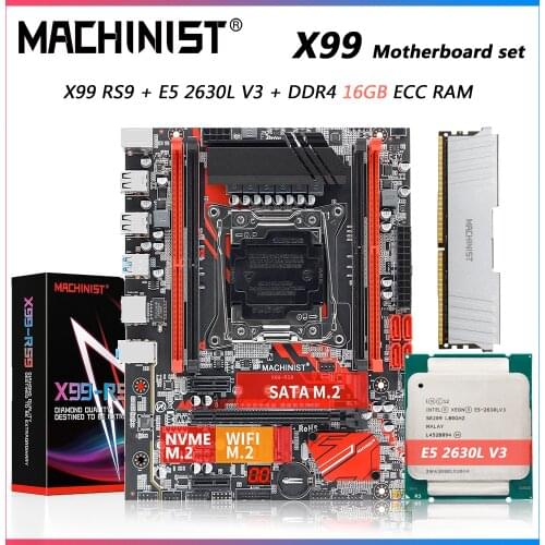 Machinist X99 motherboard LGA 2011-3 Set Kit Intel Xeon E5 2630L V3 CPU Processor 16GB DDR4 ECC 2666MHz RAM Memory X99-RS9