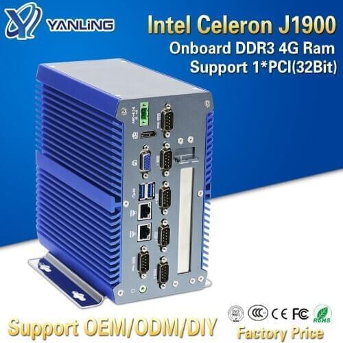 Yanling Smart Intel J1900 Quad Core Fanless Industrial Box Mini PC Onboard 4GB Ram Dual Lan Ubuntu Computers Support 1*32Bit PCI