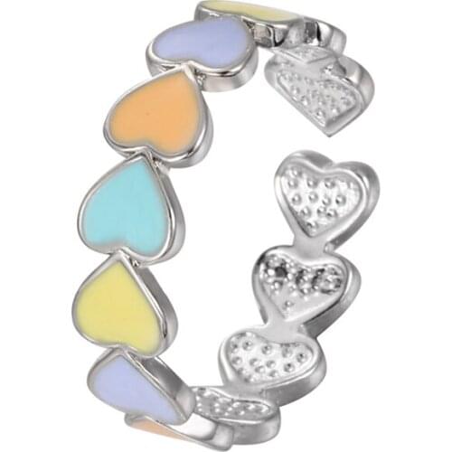 Fashion Cute Stackable Rainbow Heart Finger Rings For Women Romantic Engagement Adjustable Opening Ring Fine Jewelry