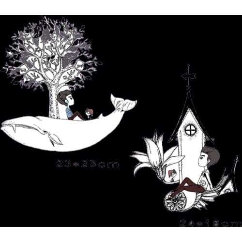 Cartoon Patch deal with it Clothes Heat Transfer Printing Cartoon Dream Whale Iron on patches for clothing Diy 3D Stickers