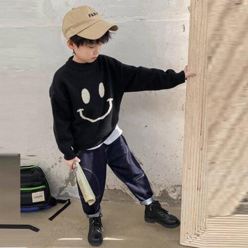 2021 Autumn Baby Boys Sweaters Coat Kids Knitting Pullovers Tops teenage Boys Girls Cartoon face Long Sleeve warm Sweaters