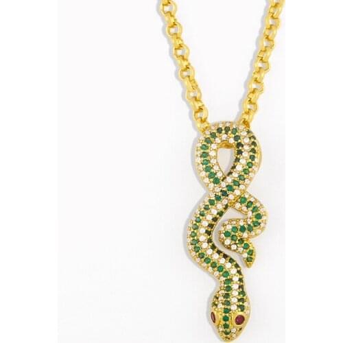 FLOLA Crystal Green Snake Necklace For Women Animal Clavicle Chain Pendant Necklace New Design Luxury Jewelry Party Gifts nker85