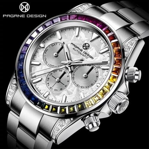 PAGRNE DESIGN New Mens Chronograph Luxury Sapphire Glass Stainless Steel Waterproof Mechanical Watch Sports And Leisure Watches