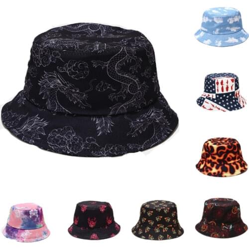 Tie dye Butterfly Dragon Bucket Hats Women Harajuku Cloud Fire Print Summer Panama For Men Hip Hop Caps Bob Sun Fisherman Hat