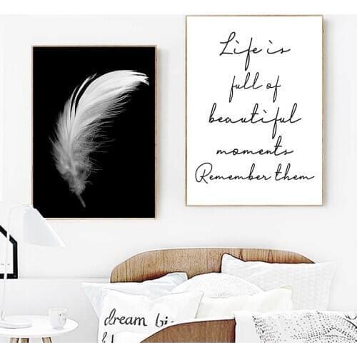 Posters And Prints Canvas Feather Quote Painting Wall Art Black White Pictures For Living Room Nordic Minimalist Decoration