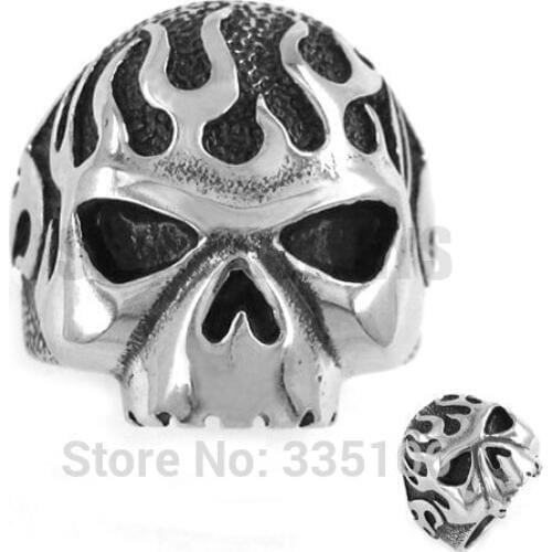 Flame Biker Skull Ring Stainless Steel Jewelry Cool Tribal Skull Motor Biker Mens Ring Wholesale SWR0185A