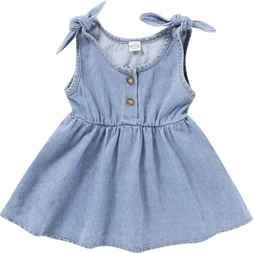 Baby Girls Sleeveless Buttons Dress Summer Solid Color One-Piece Dress Princess Sundress Outfits