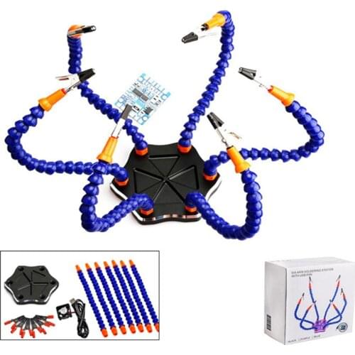 Soldering Iron Helping Holder Third Hand 6 Flexible Arms Soldering Station Welding Tool Set with USB Fan