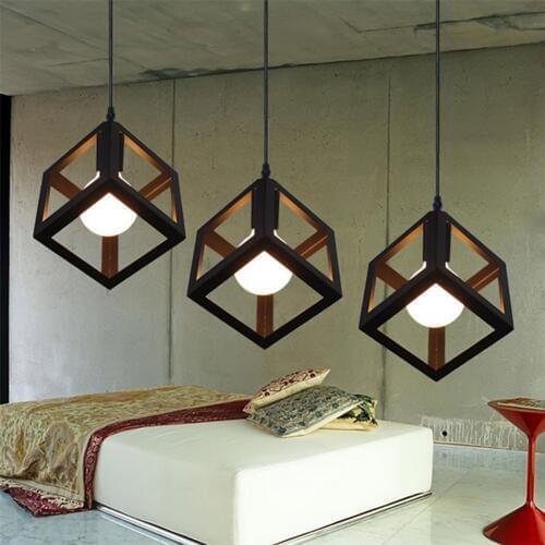 Pendant Lights Modern LED Pendant Lamp Metal Cube Cage Lampshade Lighting Hanging Light Fixture Pendant Lights For Living Room