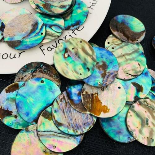 2pcs Rainbow Round Paua Abalone Shell Pendant Aurora Seashell Beads Colorful Earring Necklace DIY Wholesale Jewelery Making