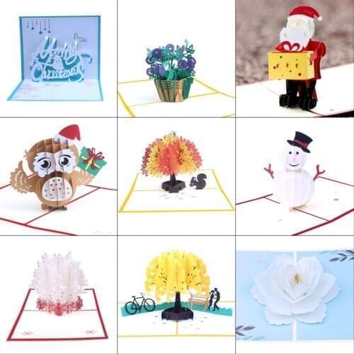 Christmas 3D Up Greeting Cards Postcards Invitations with Envelope Birthday Wedding Party Christmas Decor Gift 25 Styles