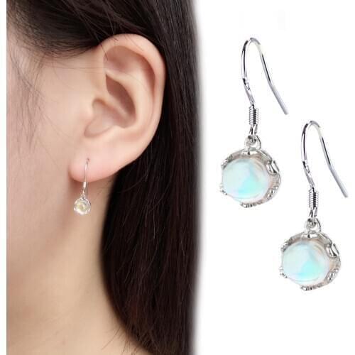 Todorova Fashion Female Dazzling Round Moonstone Stone Drop Dangle Earrings for Women Beautiful New Korean Ear Jewelry oorbellen
