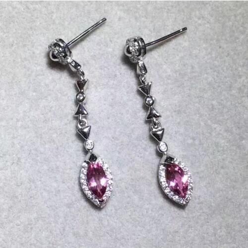 Fashion natural red tourmaline drop earrings Natural gemstone earrings Luxury water drop long lotus 925 silver female jewelry