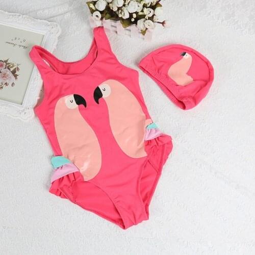 1-8 Years Children One-Piece Swimsuits Girls Ruffle Style Beachwear Sleeveless Cute Cartoon Print Swimwear Toddler Kids Wear
