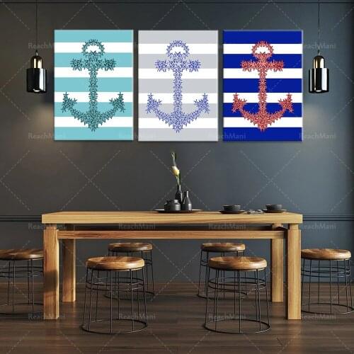 Starfish Anchor in Red - Blue and white art print, Anchor wall decor Anchor print Mens gift for navy wife gift gift for boyfrien