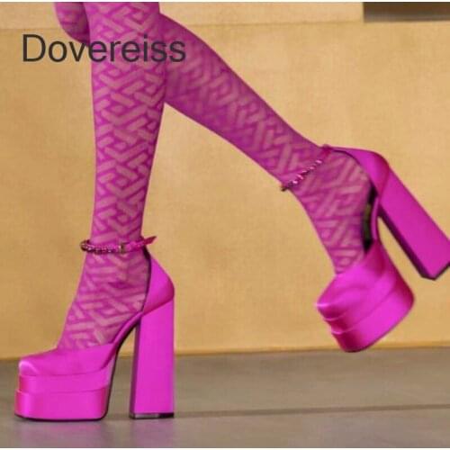 Fashion Womens Shoes Elegant Pure Color Yelloe Goth New Consice Buckle Pumps Sexy Office Lady Waterproof Square Toe 42 43 44