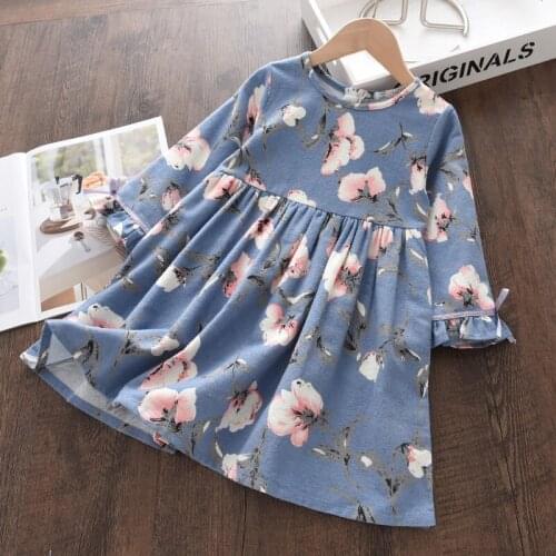 Girls Spring Dresses Autumn Casual Flowers Print Princess Vestidos For Girl Long Sleeve Children Preppy Style Vestidos 3-7Y
