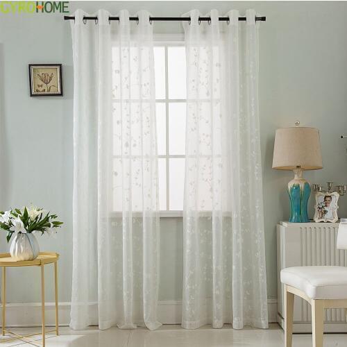 High-class Cotton Linen Pastoral Embroidery Leaves Window Screening Sheer Tulle Curtains For Living Room