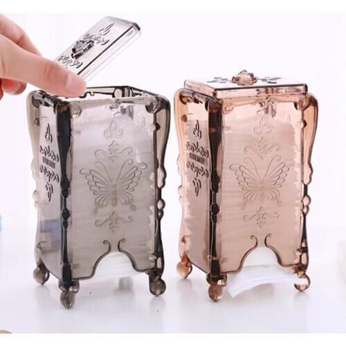 Cotton Storage Box European Retro Acrylic Transparent Cosmetics Practical Finishing Box Storage Organizer Desktop Decoration