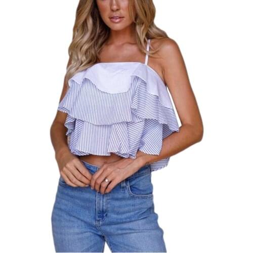 Women’s Fashion Stripe Camisole Sexy Boat Neck Backless Exposed Navel Layered Suspender Tops Cropped Camis Top