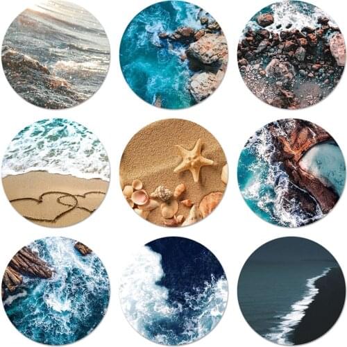 Sandy beach Clear Sea Sky Icons Pins Badge Decoration Brooches Metal Badges For Backpack Decoration 58mm