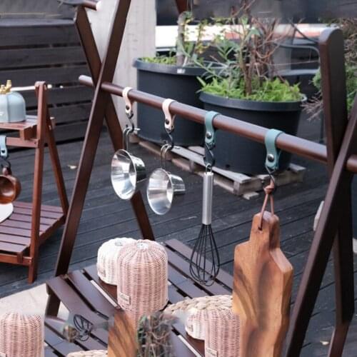 1pcs Outdoor Pu Leather Hooks Camping Tripod Clothes Storage Portable Hiking 2x7cm Hanger Clothes Hook For Camp Supplies Durable