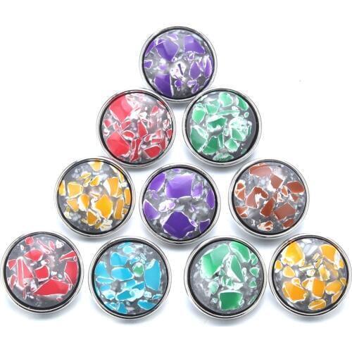 10pcs/lot Mixed 18mm Snap Buttons Jewelry Resin Stone Buttons Snaps Charms Fit Snap Bracelet Bangles For Women ZD030