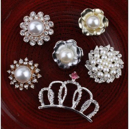 120PCS Vintage Handmade Flower Rhinestone Buttons Bling Flatback Crystal Pearl Decorative Buttons Flower Center Craft Supplies