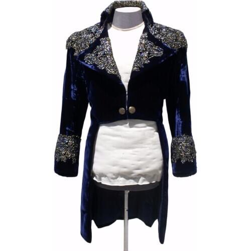 2021 Latest Coat Pant Designs Navy Blue Pattern Velvet Men Rhinestone jacket Halloween Slim Fit Tuxedo Suits Custom Blazer Terno