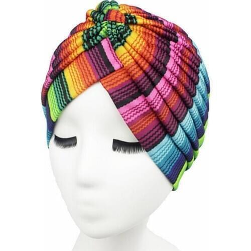 360pcs/lot rainbow color Turban Head Wrap Band Sleep Hat Chemo Bandana Pleated Indian/striped Turban india hat