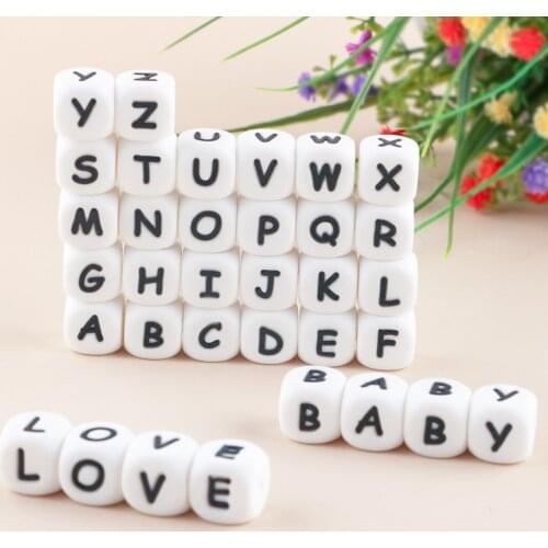 Kovict 50/100/200/500/1000PCS Lettre Silicone Pacifier letters Beads 12mm Baby Teether Beads Chewing Alphabet