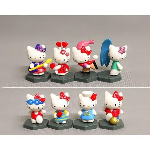 Bandai Hellokitties 8pcs KT Cat Figures Dolls PVC Model Toy Hello Kitties Cake Decorations Collection Ornaments Kids Gifts