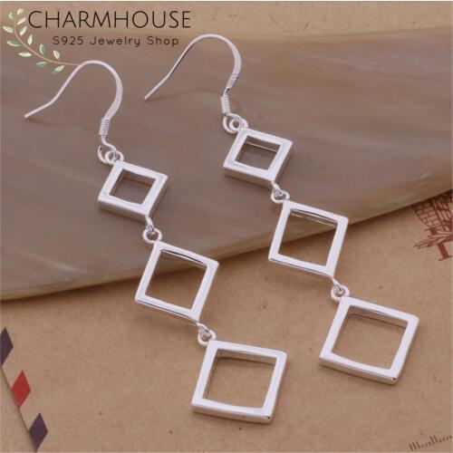 Charmhouse Pure Silver Earrings For Women S925 Sterling Silver Jewelry Square Long Tassel Earing Brincos Femme Pendientes