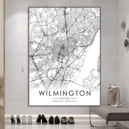 Black and White City Map Wilmington Map Poster HD Print Wall Art Canvas Painting Nordic landscape Picture For Living Room Decor
