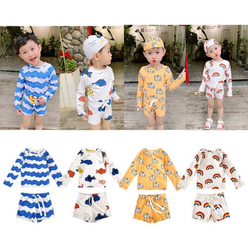 2021 childrens swimsuit, boys' sunscreen long sleeve swimsuit, 3-piece quick dry split suit for kids